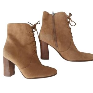 Marc Fisher Edina Suede Lace-Up Ankle Boots Brown Block Heel 6.5